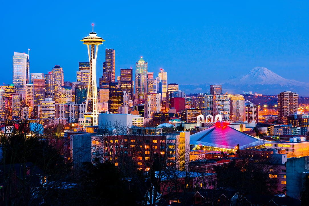 Seattle skyline at night